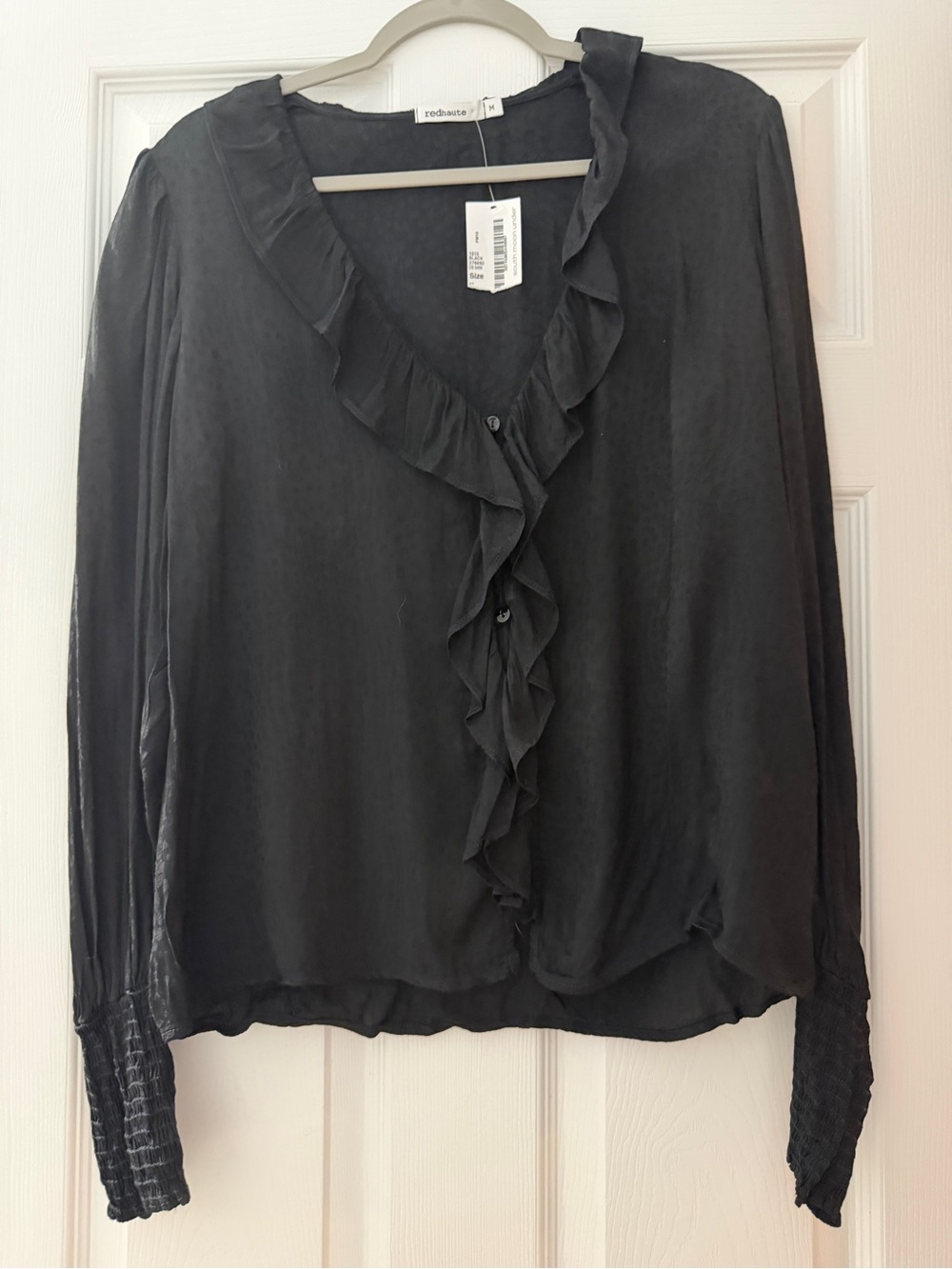 South Moon Under Black Ruffle V-Neck Blouse